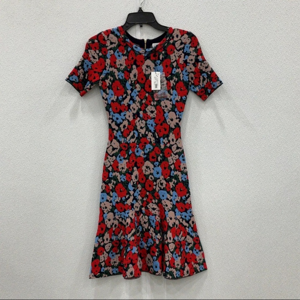 Milly Womens Multicolor Floral Short Sleeve Round Neck Fit & Flare Dress P
